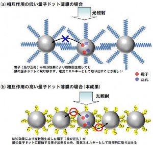 相互作用の低い量子ドット薄膜と相互作用の高い量子ドット薄膜の比較(出所:富士フイルム)